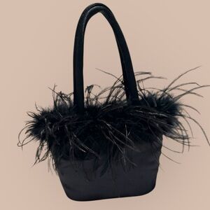 Chic Black Feathered Handbag 7”x7”